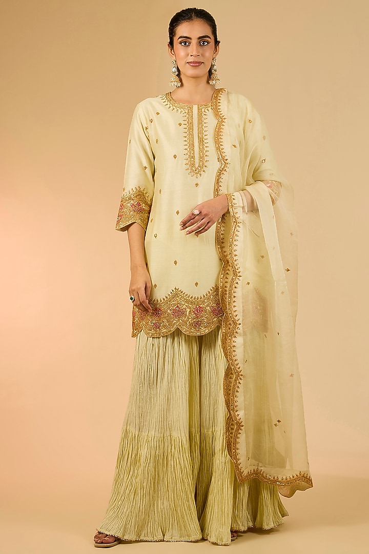 Off White Chanderi Gota Patti Work Wedding Sharara Set by Surbhi Shah at Pernia's Pop Up Shop