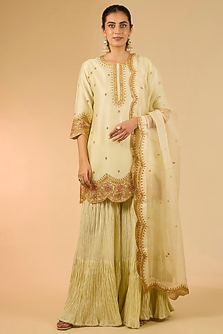 Off White Chanderi Gota Patti Work Sharara Set by Surbhi Shah