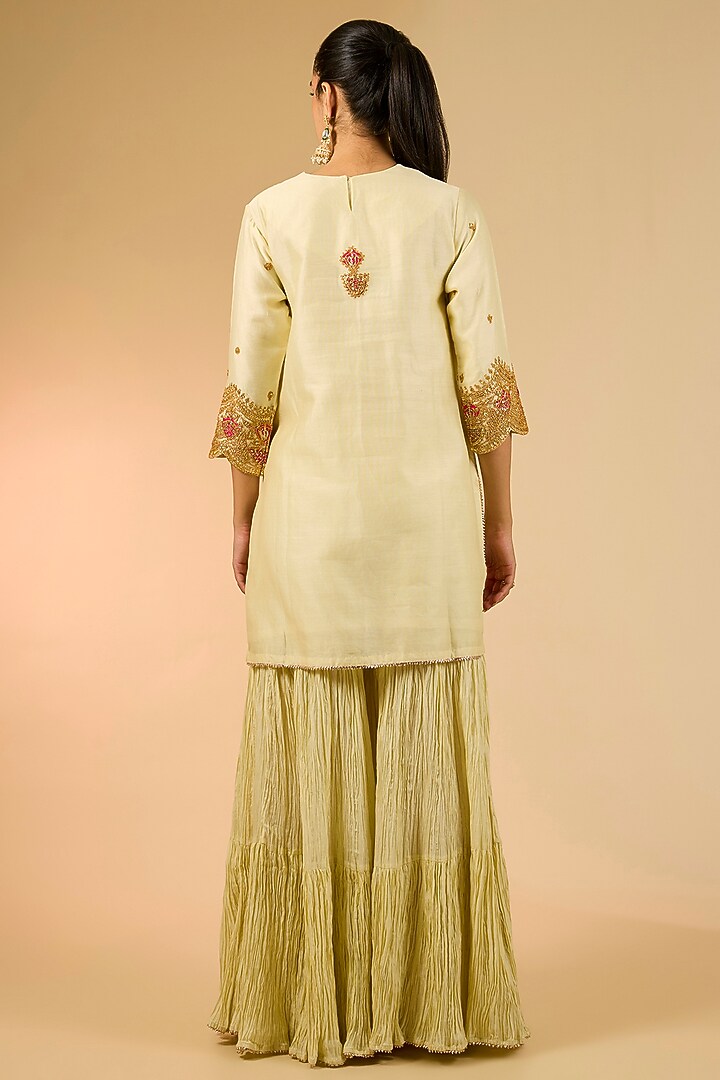 Off White Chanderi Gota Patti Work Wedding Sharara Set by Surbhi Shah at Pernia's Pop Up Shop