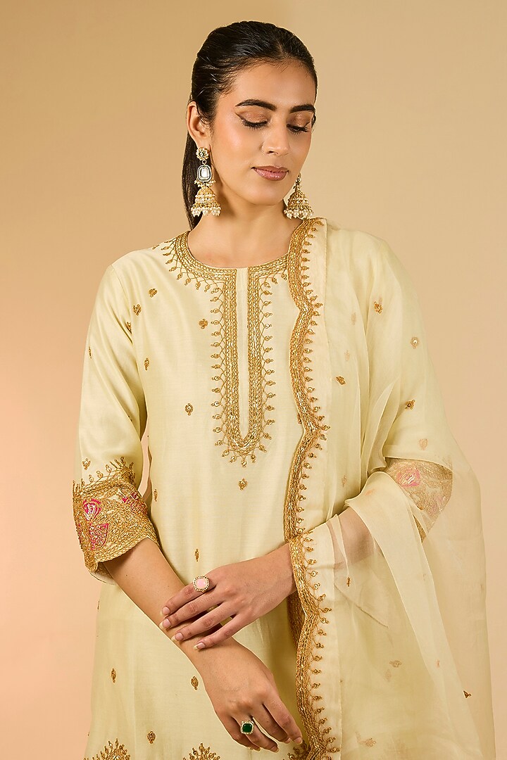 Off White Chanderi Gota Patti Work Wedding Sharara Set by Surbhi Shah at Pernia's Pop Up Shop