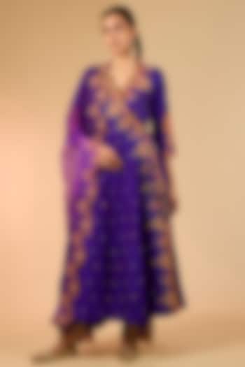 Purple Spun Silk Marori Work Angrakha Kurta Set by Surbhi Shah at Pernia's Pop Up Shop