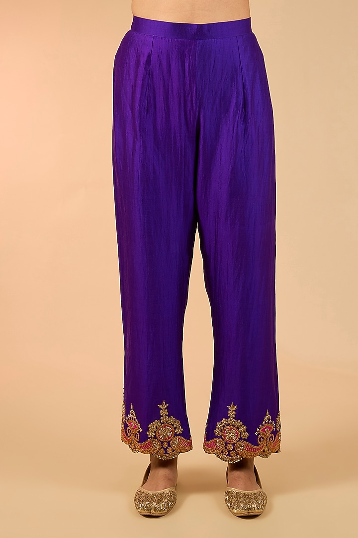 Purple Spun Silk Marori Work Angrakha Kurta Set by Surbhi Shah at Pernia's Pop Up Shop