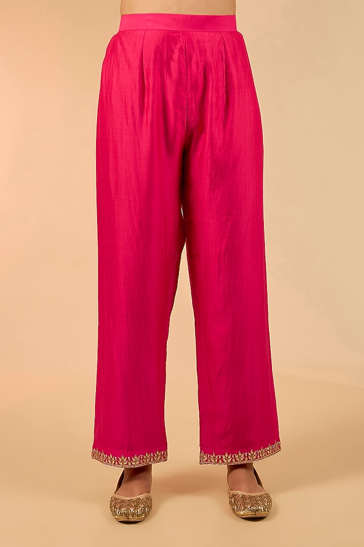 Strawberry Red Spun Silk Marori Work Kurta Set by Surbhi Shah at Pernia's Pop Up Shop