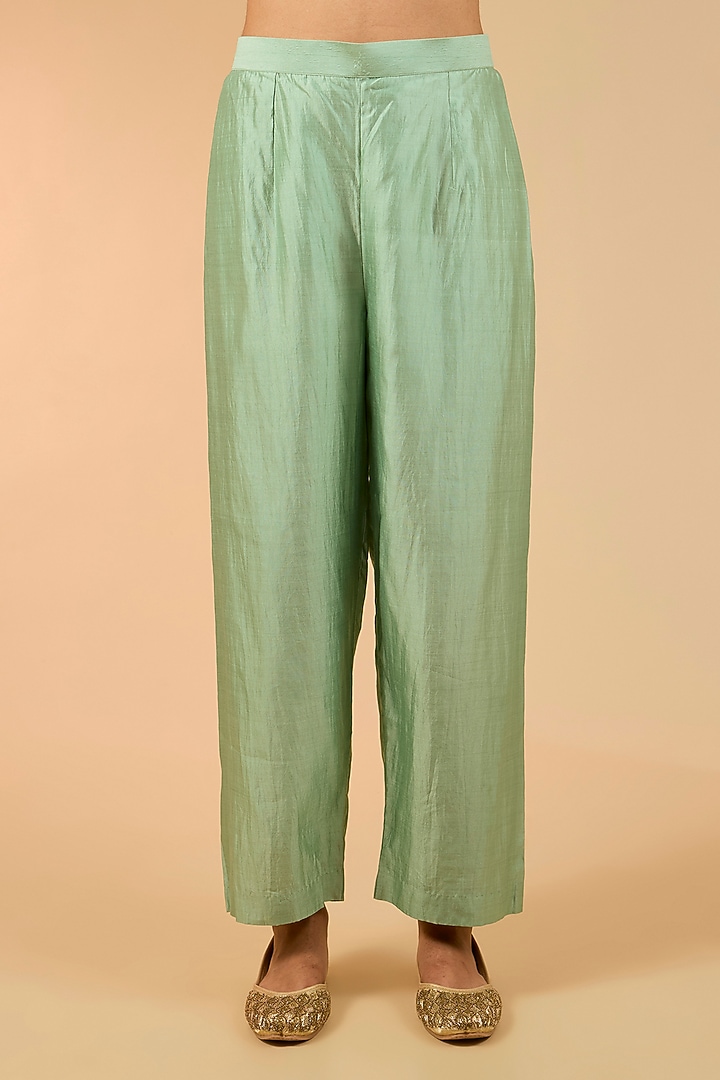 Sea Green Spun Silk Marori Work Angrakha Kurta Set by Surbhi Shah at Pernia's Pop Up Shop