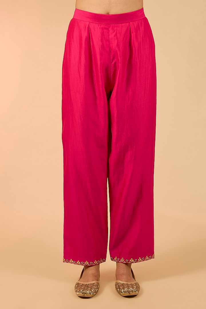 Strawberry Red Spun Silk Gota Work Kurta Set by Surbhi Shah at Pernia's Pop Up Shop