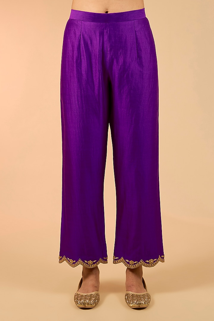 Magenta Spun Silk Marori Work Angrakha Kurta Set by Surbhi Shah at Pernia's Pop Up Shop
