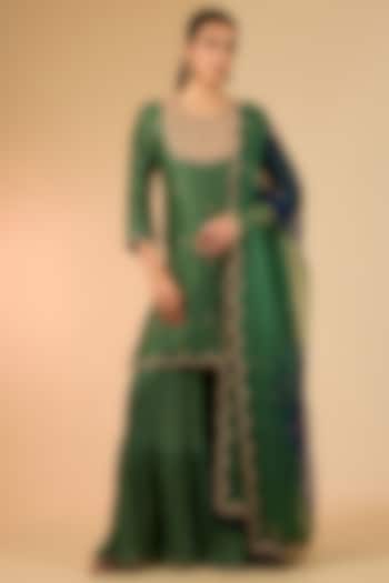 Sage Green Chanderi Marori Work Wedding Sharara Set by Surbhi Shah at Pernia's Pop Up Shop