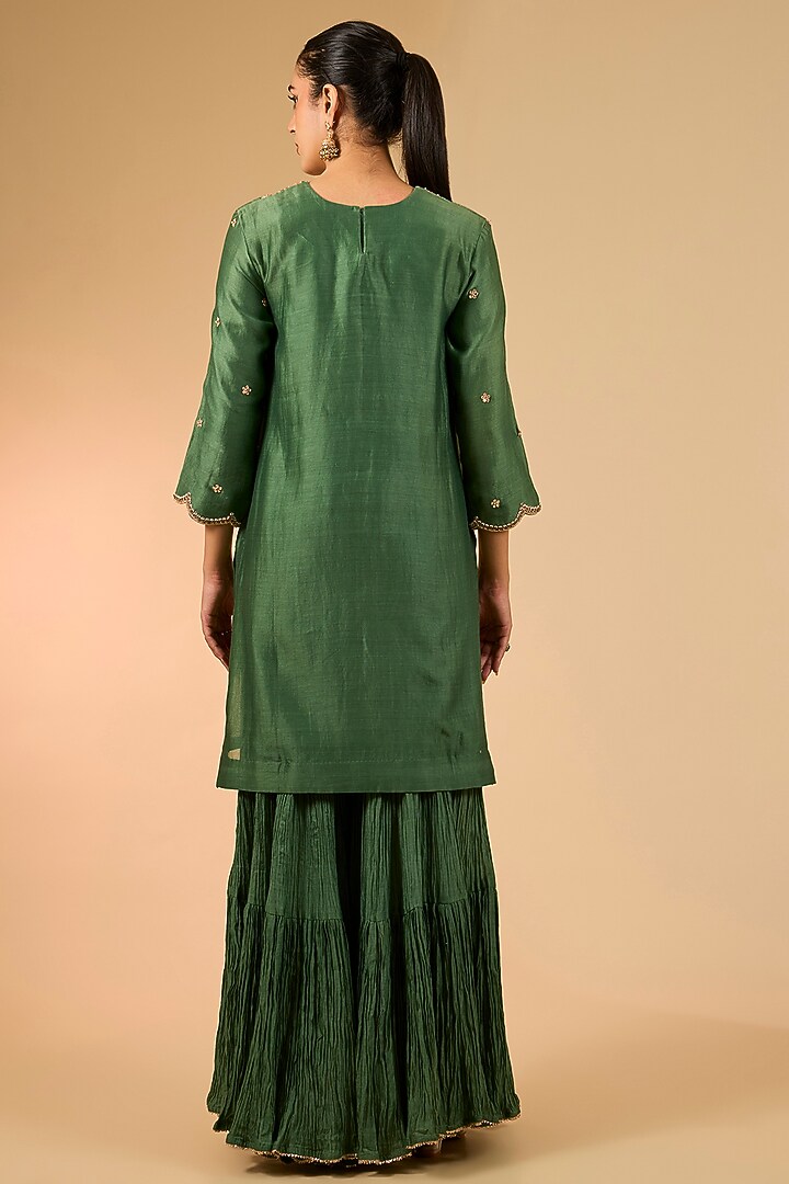 Sage Green Chanderi Marori Work Wedding Sharara Set by Surbhi Shah at Pernia's Pop Up Shop