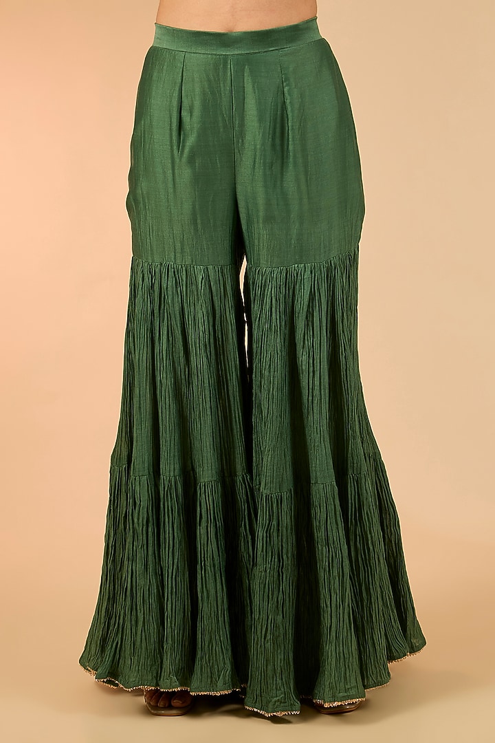 Sage Green Chanderi Marori Work Wedding Sharara Set by Surbhi Shah at Pernia's Pop Up Shop