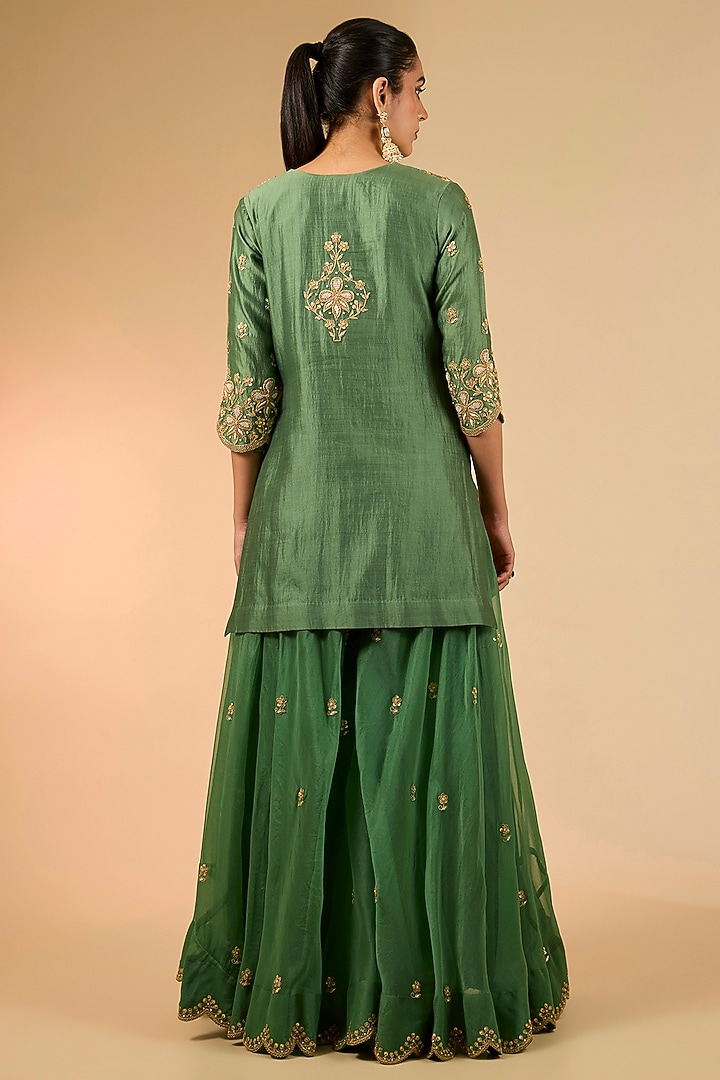 Sage Green Organza Marori Work Wedding Sharara Set by Surbhi Shah at Pernia's Pop Up Shop