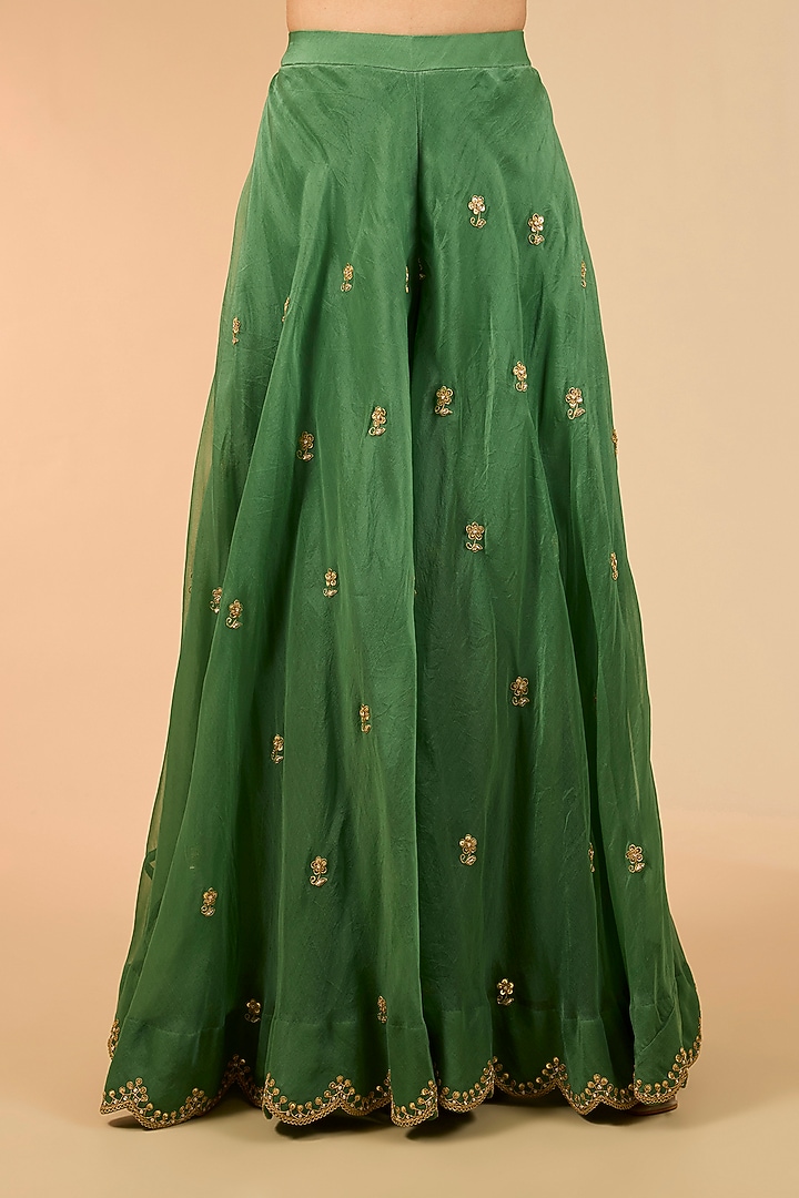 Sage Green Organza Marori Work Wedding Sharara Set by Surbhi Shah at Pernia's Pop Up Shop