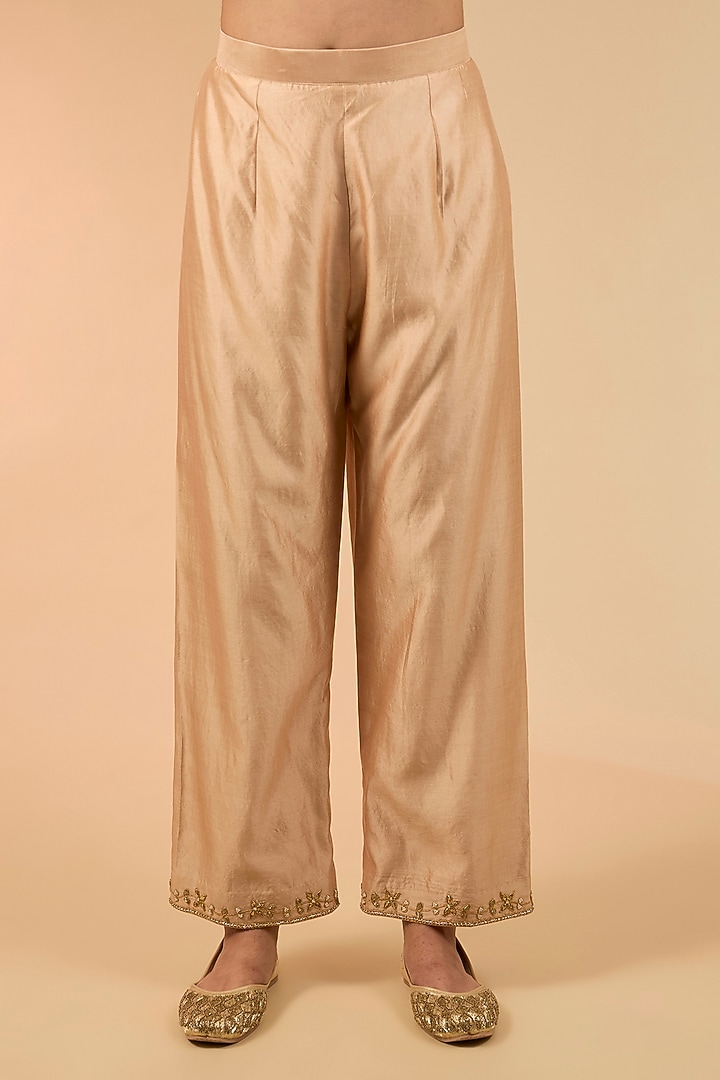 Champagne Spun Silk Marori Work Kurta Set by Surbhi Shah at Pernia's Pop Up Shop