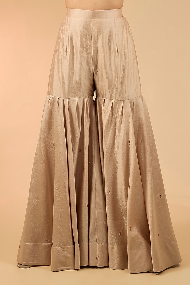 Champagne Spun Silk Zardosi Work Wedding Sharara Set by Surbhi Shah at Pernia's Pop Up Shop