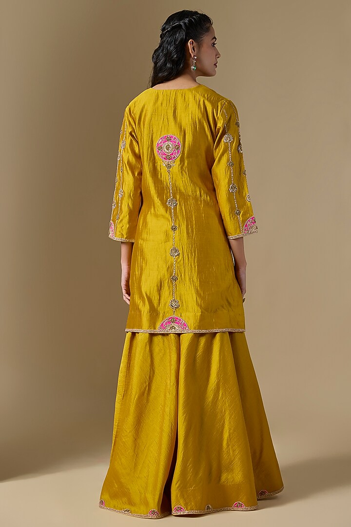 Mustard Spun Silk Wedding Sharara Set by SURBHI SHAH at Pernia's Pop Up Shop