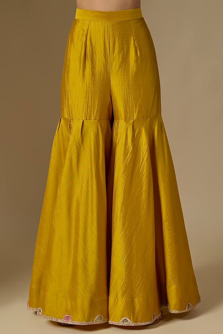 Mustard Spun Silk Wedding Sharara Set by SURBHI SHAH at Pernia's Pop Up Shop
