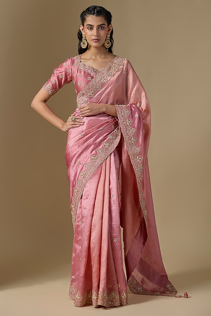 Mustard Kora Silk Marori Work Wedding Saree Set by SURBHI SHAH at Pernia's Pop Up Shop