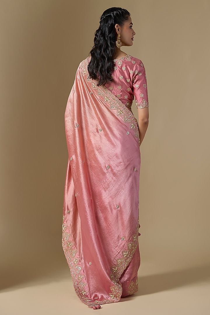 Rose Gold Kora Silk Marori Work Wedding Saree Set by SURBHI SHAH at Pernia's Pop Up Shop
