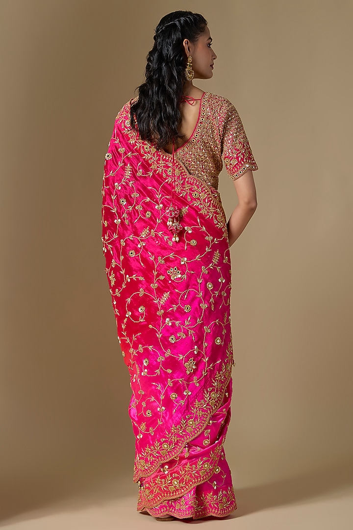 Red-Rani Kora Silk Mirror Work Reception Saree Set by SURBHI SHAH at Pernia's Pop Up Shop