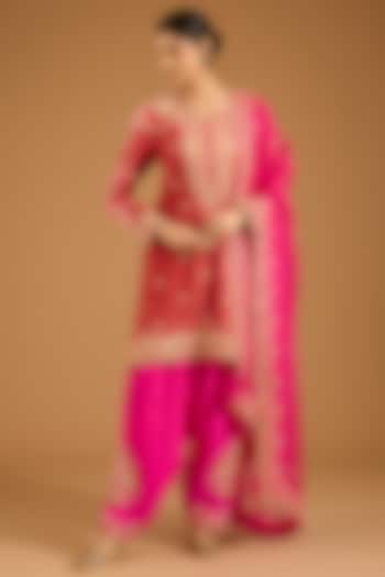 Old Rose Velvet Marori Hand Embroidered Kurta Set by SURBHI SHAH at Pernia's Pop Up Shop