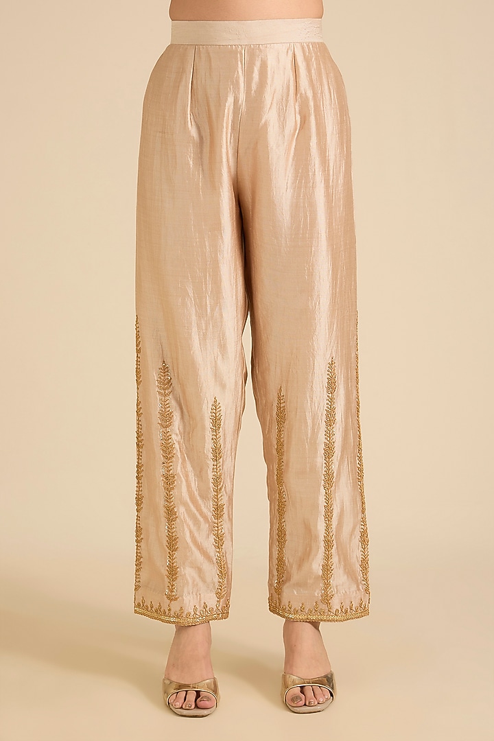 Brown & Champagne Velvet Embroidered Kurta Set by SURBHI SHAH at Pernia's Pop Up Shop