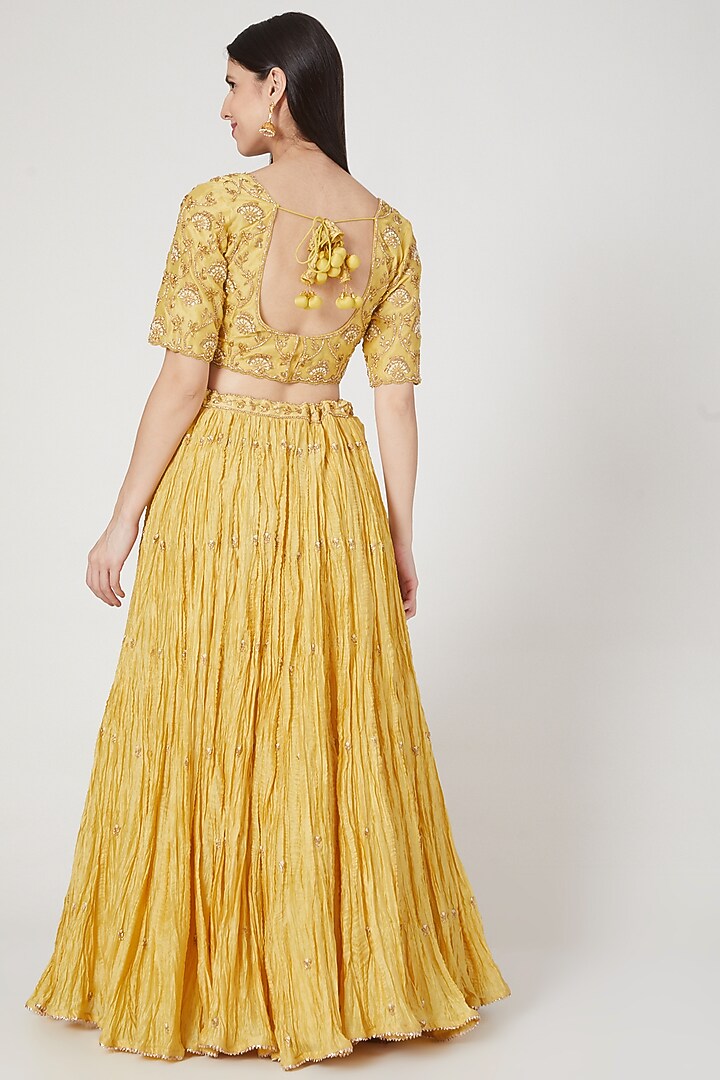 Yellow Pure Chanderi Wedding Lehenga Set by SURBHI SHAH at Pernia's Pop Up Shop