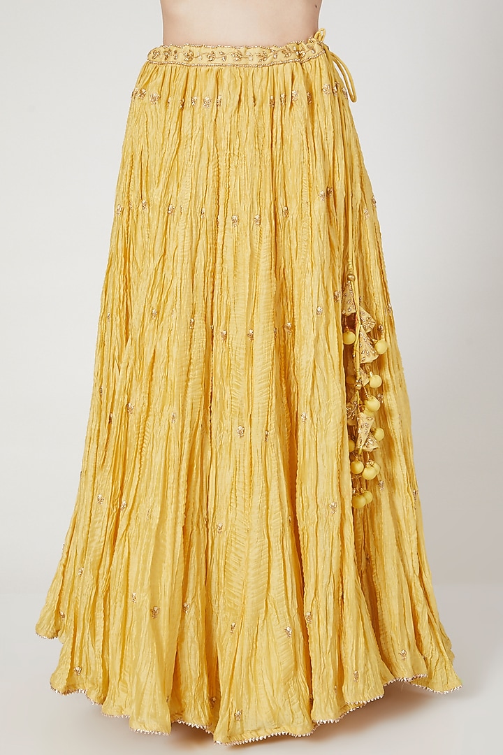 Yellow Pure Chanderi Wedding Lehenga Set by SURBHI SHAH at Pernia's Pop Up Shop