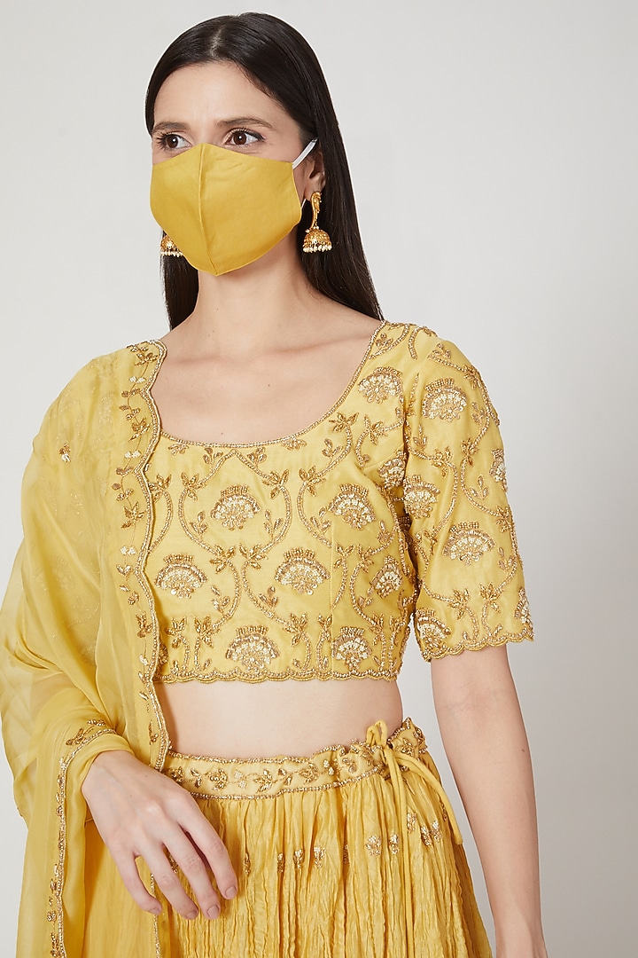 Yellow Pure Chanderi Wedding Lehenga Set by SURBHI SHAH at Pernia's Pop Up Shop