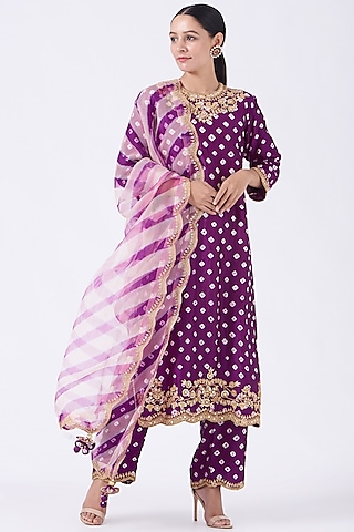 Purple Hand Embroidered Kurta Set by SURBHI SHAH