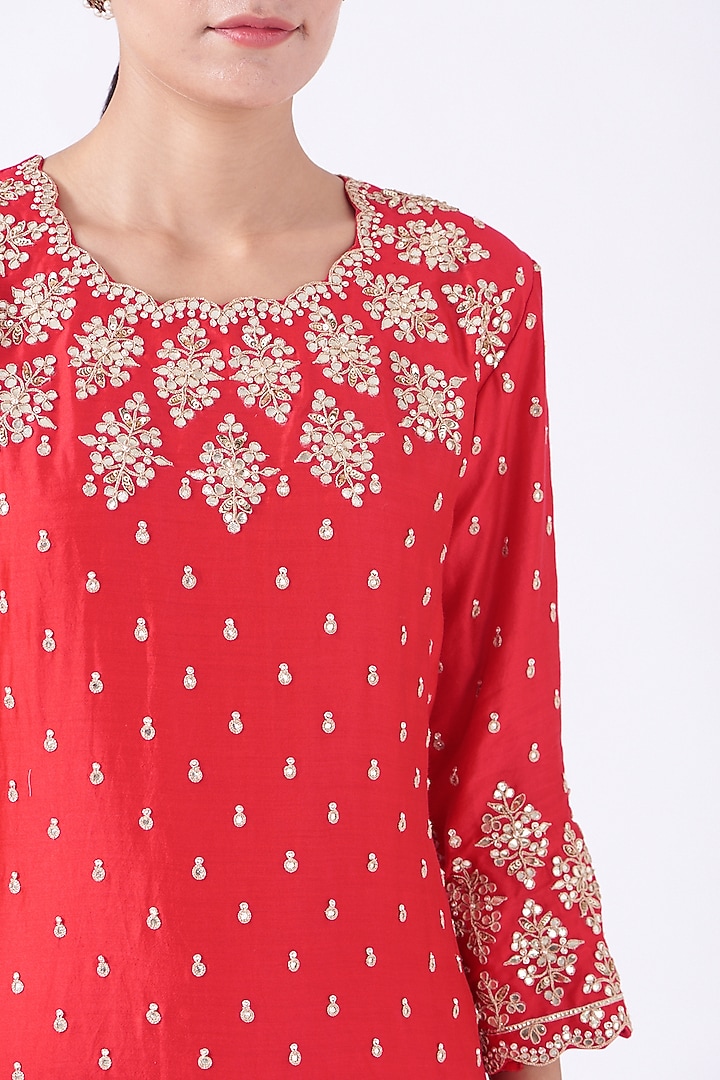 Red Kurta Set With Hand Embroidery by SURBHI SHAH at Pernia's Pop Up Shop