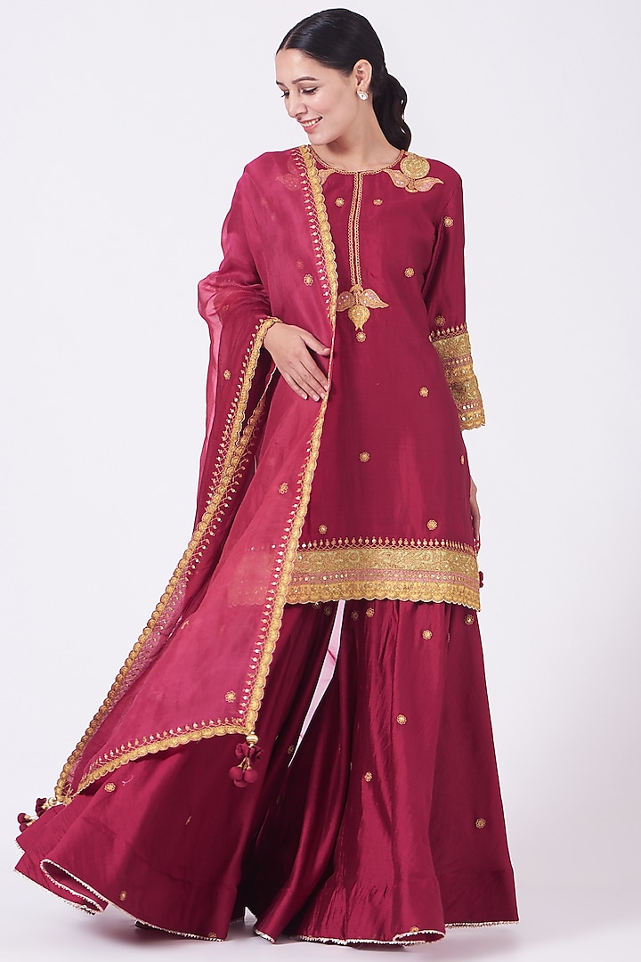 Maroon Hand Embroidered Sharara Set by SURBHI SHAH at Pernia's Pop Up Shop