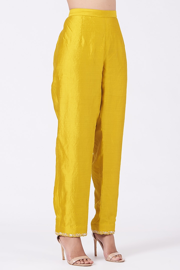 Dandelion Yellow Hand Embroidered Angrakha Kurta Set by SURBHI SHAH at Pernia's Pop Up Shop