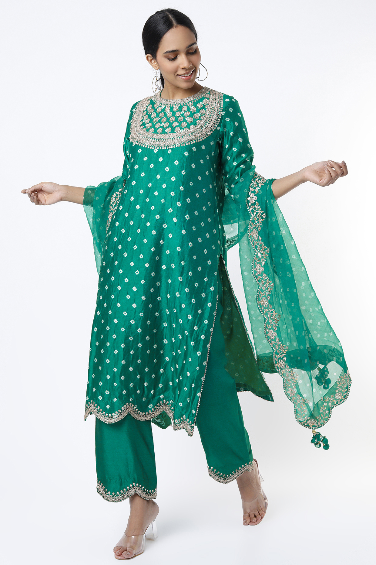 Teal Bandhani Kurta Set by SURBHI SHAH at Pernia's Pop Up Shop