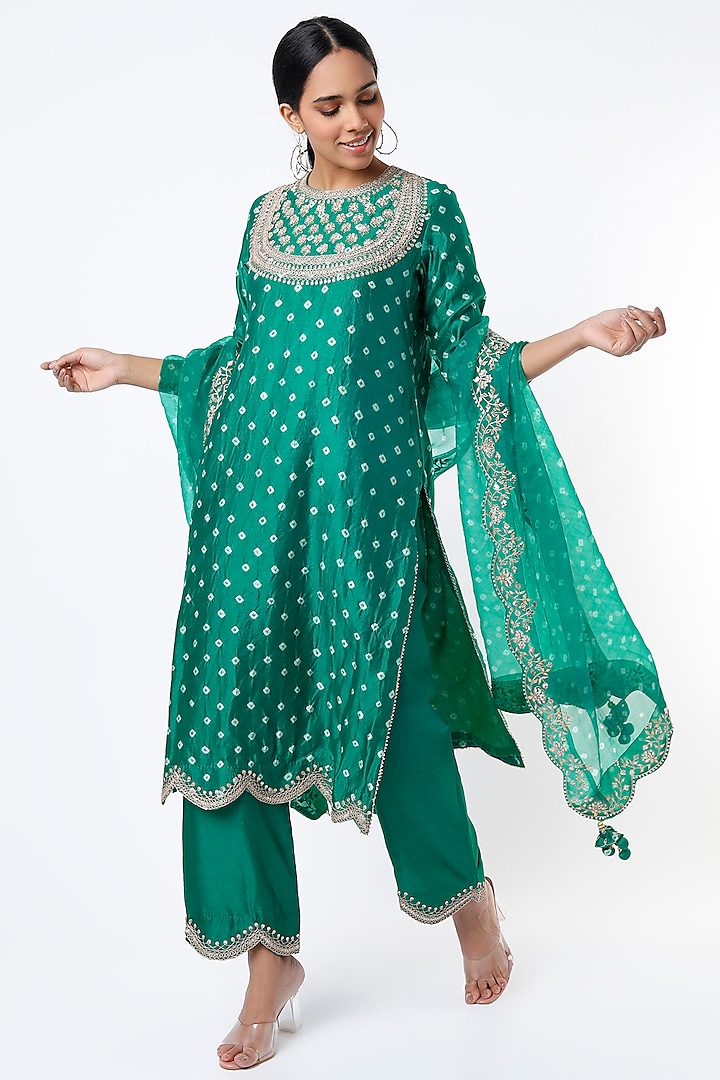 Teal Bandhani Kurta Set by SURBHI SHAH at Pernia's Pop Up Shop
