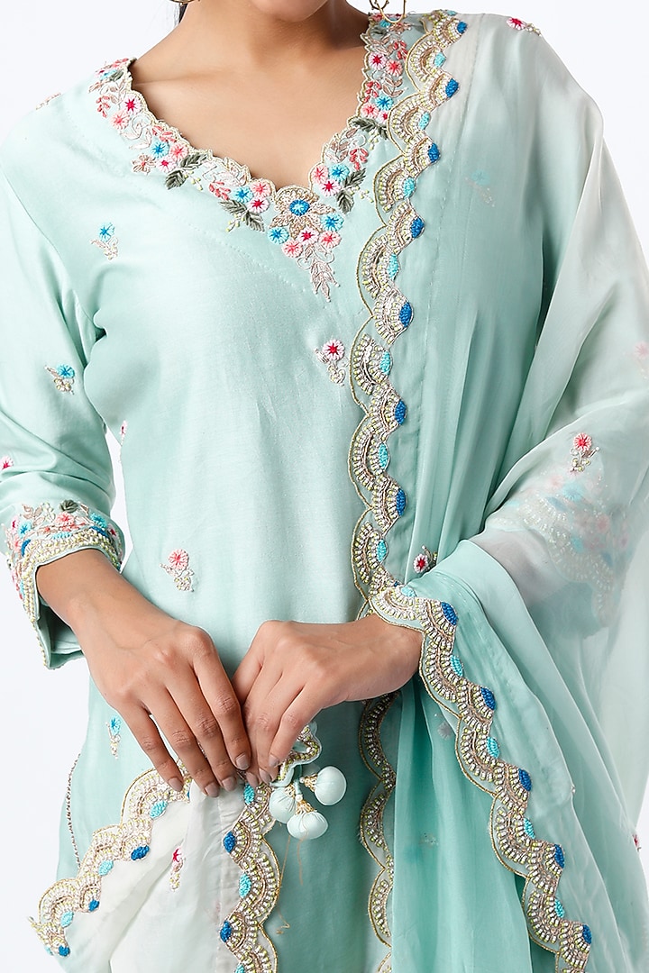Light Blue Embroidered Wedding Sharara Set by SURBHI SHAH at Pernia's Pop Up Shop