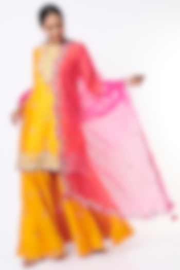 Mustard Hand Embroidered Wedding Sharara Set by SURBHI SHAH at Pernia's Pop Up Shop