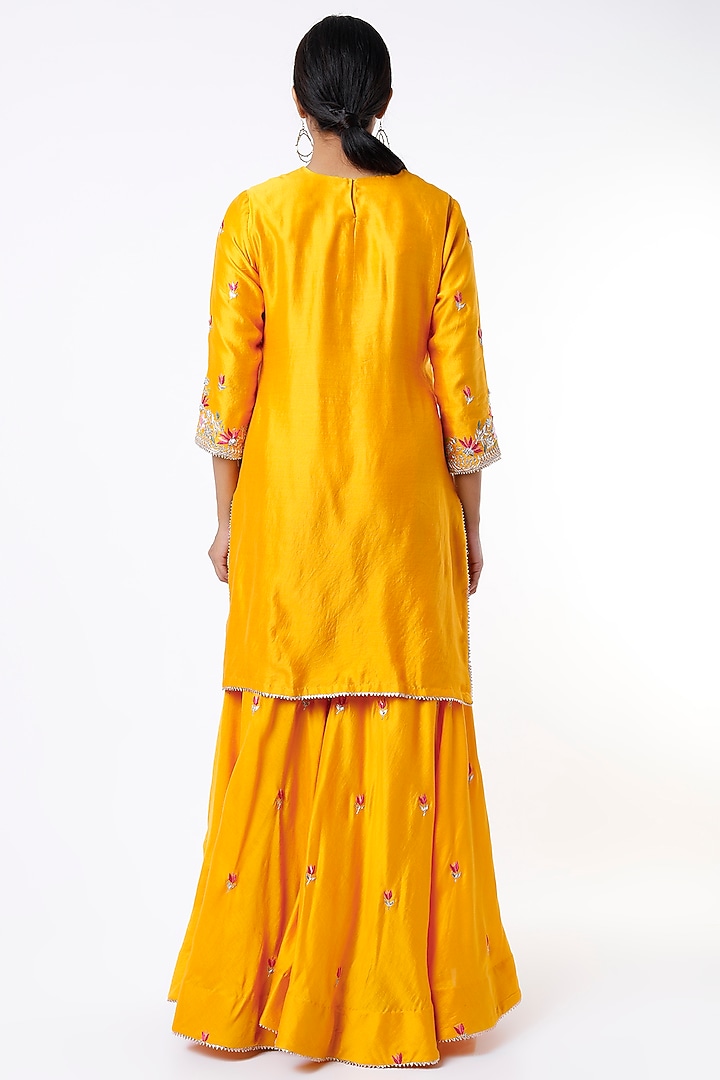 Mustard Hand Embroidered Wedding Sharara Set by SURBHI SHAH at Pernia's Pop Up Shop