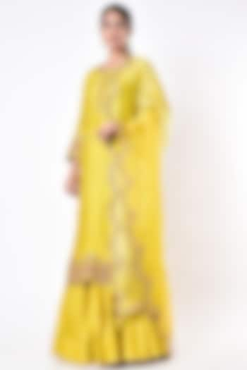 Bright Yellow Hand Embroidered Sharara Set by SURBHI SHAH at Pernia's Pop Up Shop