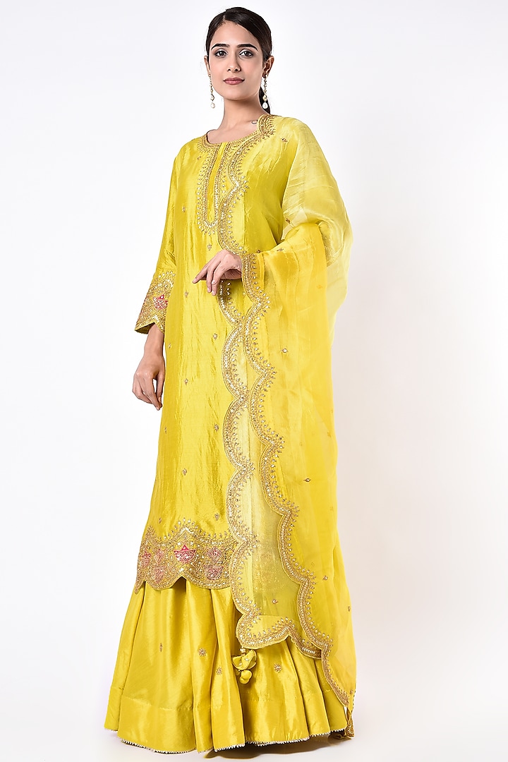 Bright Yellow Hand Embroidered Sharara Set by SURBHI SHAH at Pernia's Pop Up Shop