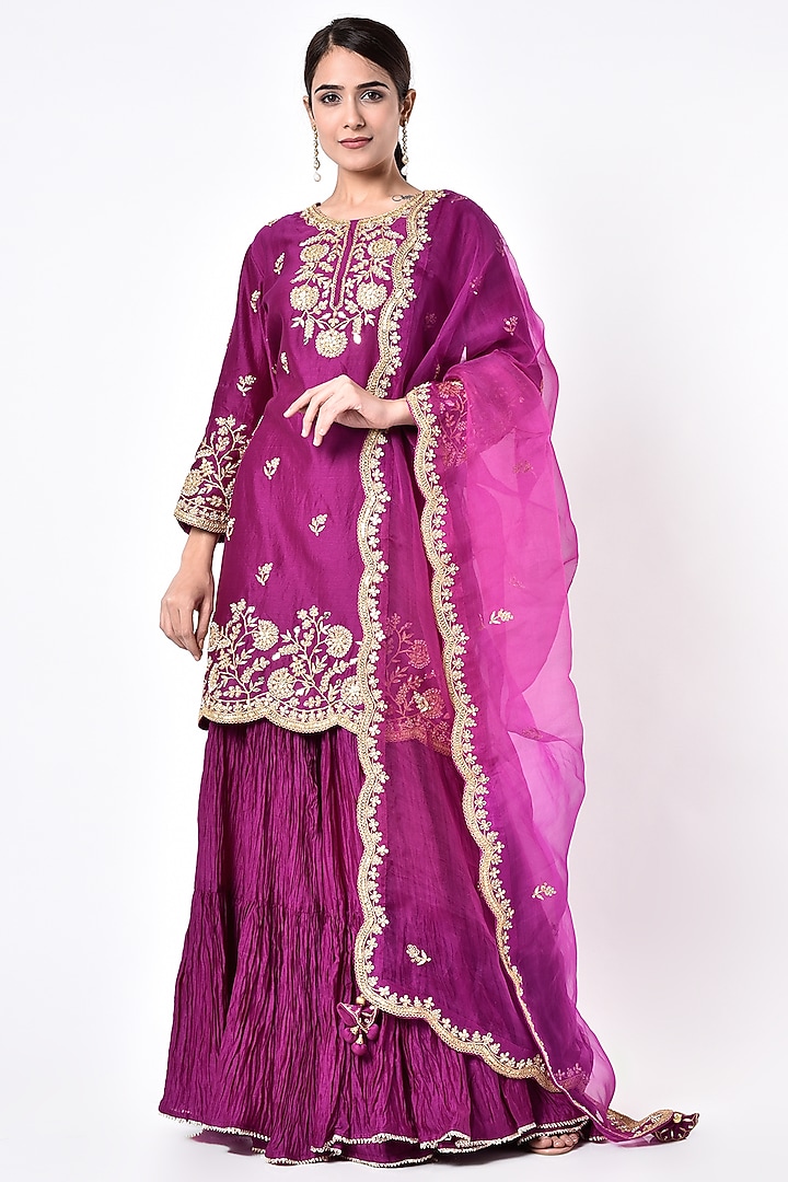 Rich Maroon Hand Embroidered Wedding Sharara Set by SURBHI SHAH at Pernia's Pop Up Shop
