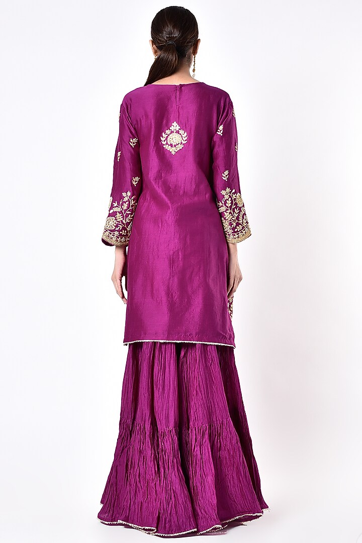 Rich Maroon Hand Embroidered Wedding Sharara Set by SURBHI SHAH at Pernia's Pop Up Shop