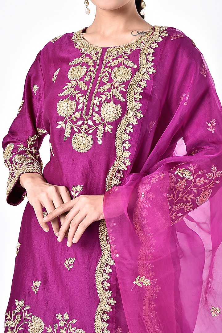 Rich Maroon Hand Embroidered Wedding Sharara Set by SURBHI SHAH at Pernia's Pop Up Shop