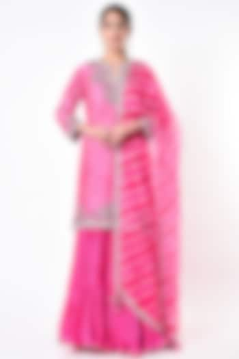 Bright Pink Hand Embroidered Kurta Set by SURBHI SHAH at Pernia's Pop Up Shop