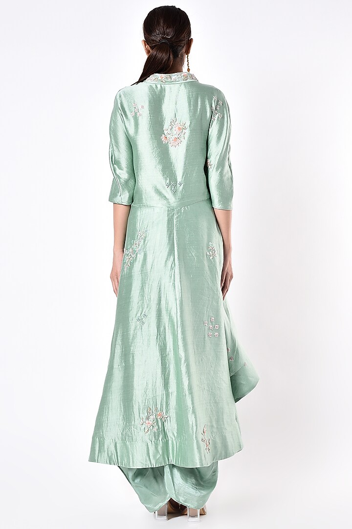 Mint Blue Hand Embroidered Cape Set by SURBHI SHAH at Pernia's Pop Up Shop