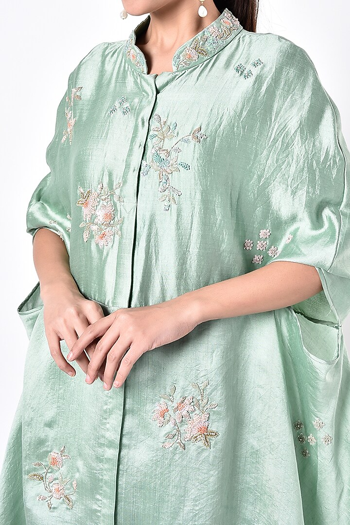 Mint Blue Hand Embroidered Cape Set by SURBHI SHAH at Pernia's Pop Up Shop