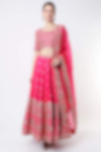 Candy Pink Hand Embroidered Lehenga Set by SURBHI SHAH