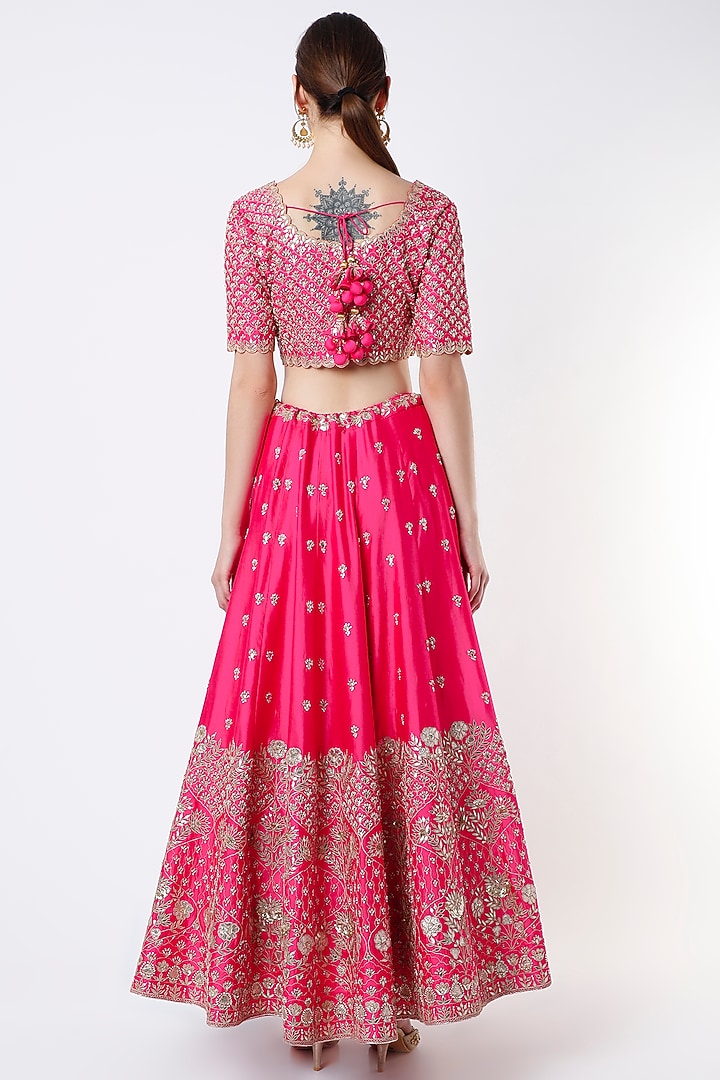 Candy Pink Hand Embroidered Wedding Lehenga Set by SURBHI SHAH at Pernia's Pop Up Shop