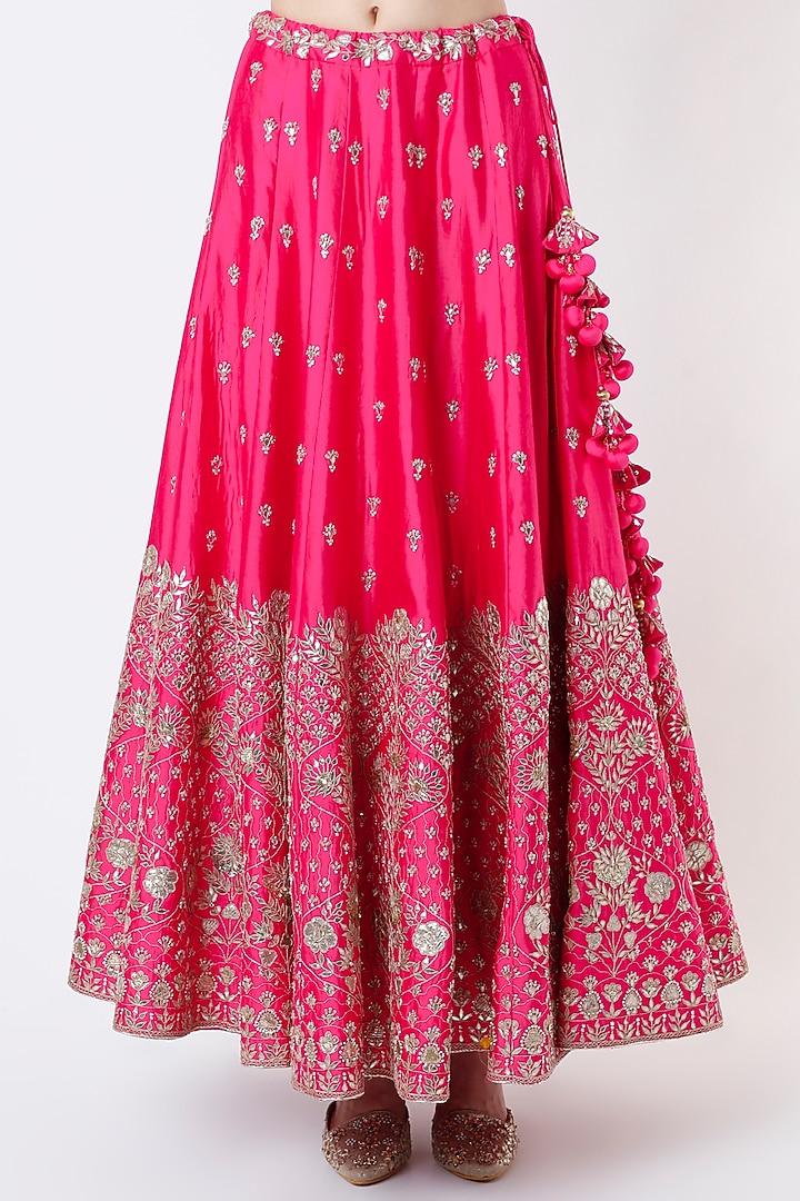 Candy Pink Hand Embroidered Wedding Lehenga Set by SURBHI SHAH at Pernia's Pop Up Shop