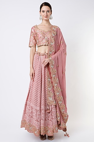 Rose Gold Hand Embroidered Lehenga Set by SURBHI SHAH