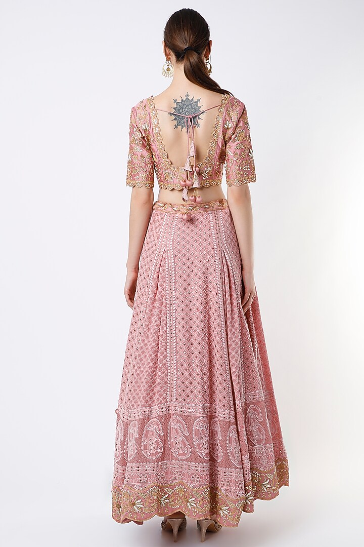 Rose Gold Hand Embroidered Wedding Lehenga Set by SURBHI SHAH at Pernia's Pop Up Shop
