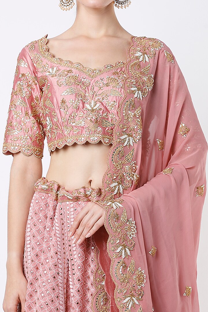 Rose Gold Hand Embroidered Wedding Lehenga Set by SURBHI SHAH at Pernia's Pop Up Shop
